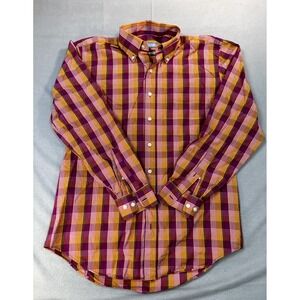 Hickey Freeman Shirt‎ Medium Orange Red  Button Down Collar Italian Woven Mens